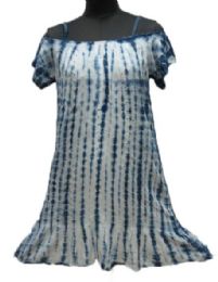 36 Wholesale Women's Rayon Denim Wash & Tie Dye Cold Shoulder Dresses With Spaghetti Straps - Assorted Colors - Size SmalL-xl