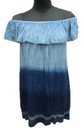 36 Wholesale Women's Rayon Denim Off Shoulder Short Dresses - Size SmalL-xl