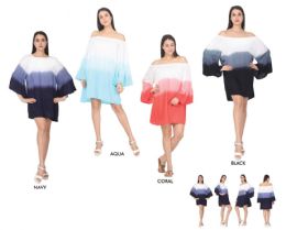 48 Wholesale Women's Rayon Off Shoulder Dresses With Bell Sleeves - Assorted Colors - One Size Fits Most