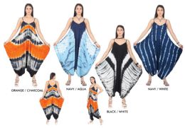 48 Wholesale Women's Tie Dye Harem Jumpsuits - Assorted Colors - Size SmalL-xl