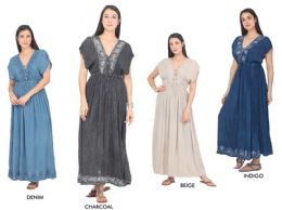 48 Wholesale Women's Denim Maxi Dresses With Accent Stitching - Assorted Colors - Size SmalL-xl