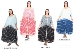 48 Wholesale Women's Tie Dye Rayon Maxi Dresses - Assorted Colors - One Size Fits Most