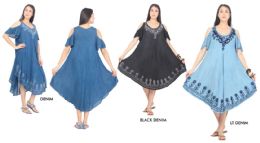 48 Wholesale Women's Rayon Off Shoulder Denim Dresses With Accent Stitching - Assorted Colors - One Size Fits Most