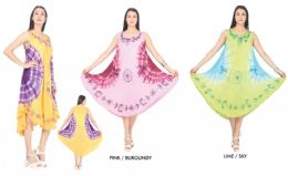 48 Wholesale Women's Tie Dye Rayon Dresses With Accent Stitching - Assorted Colors - One Size Fits Most
