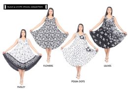48 Wholesale Women's Rayon Dresses - Black & White - Assorted Prints - One Size Fits Most