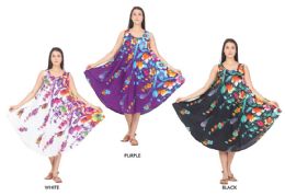 48 Wholesale Women's Rayon Dresses - Peacock Prints - Assorted Colors - One Size Fits Most