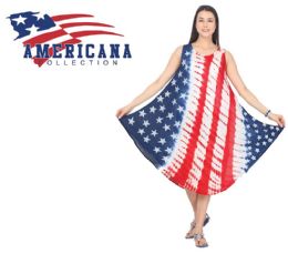 36 Wholesale Women's Rayon Dresses - Americana Flag Prints - One Size Fits Most
