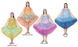 48 Wholesale Women's Tie Dye Rayon Dresses - Assorted Colors - One Size Fits Most