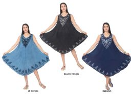 48 Wholesale Women's Denim Rayon Dresses With Accent Stitching - Assorted Colors - One Size Fits Most