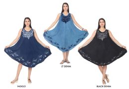 48 Wholesale Women's Denim Rayon Dresses With Accent Stitching - Assorted Colors - One Size Fits Most