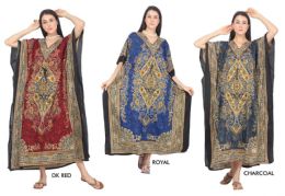 48 Wholesale Women's V-Neck Kaftan Dresses - Tribal Prints - Assorted Colors - One Size Fits Most
