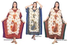 48 Wholesale Women's Kaftan Dresses - Tribal Prints - Assorted Colors - One Size Fits Most