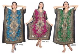 48 Wholesale Women's V-Neck Kaftan Dresses - Tribal Prints - Assorted Colors - One Size Fits Most