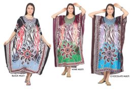 48 Wholesale Women's Kaftan Dresses - Tribal Prints - Assorted Colors - One Size Fits Most