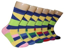 360 Wholesale Women's Novelty Crew Socks - Striped Print - Size 9-11