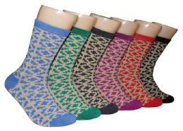 360 Wholesale Women's Novelty Crew Socks - Tritone Pattern - Size 9-11