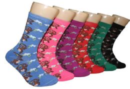 360 Wholesale Women's Novelty Crew Socks - Monkey Print - Size 9-11