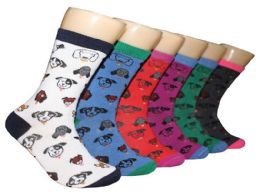 360 Wholesale Women's Novelty Crew Socks - Dog Print - Size 9-11