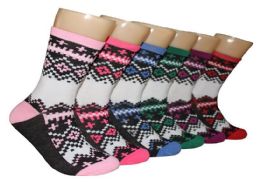 360 Wholesale Women's Novelty Crew Socks - Zig Zag Print - Size 9-11