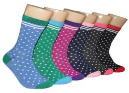 360 Wholesale Women's Novelty Crew Socks - Dot Print - Size 9-11