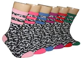 360 Wholesale Women's Novelty Crew Socks - Zebra Animal Print - Size 9-11
