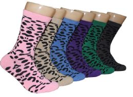 360 Wholesale Women's Novelty Crew Socks - Leopard Print - Size 9-11