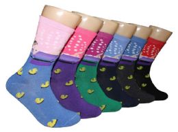 360 Wholesale Women's Novelty Crew Socks - Duck Print - Size 9-11