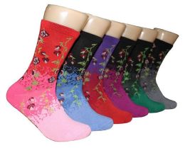 360 Wholesale Women's Novelty Crew Socks - Floral Print - Size 9-11