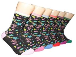 360 Wholesale Women's Novelty Crew Socks - Flower Print - Size 9-11