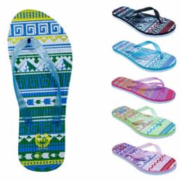 75 Wholesale Women's Flip Flops With/ Dual Layer Heel & Sparkle Straps - Tribal Print