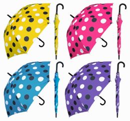 6 Wholesale 48" AutO-Open Polka Dot Doorman Umbrellas With/ Hook Handle