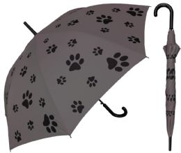 6 Pieces 48" AutO-Open Paw Print Doorman Umbrellas With/ Hook Handle - Umbrellas & Rain Gear