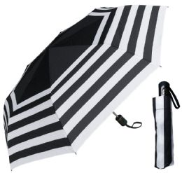 6 Wholesale 44" AutO-Open/close Black & White Stripe Print Super Mini Umbrellas