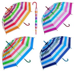 8 Wholesale 46" AutO-Open Clear Dome Umbrellas In Assorted Striped Prints