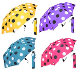 12 Wholesale 44" AutO-Open Super Mini Umbrellas - Assorted Polka Dot Prints