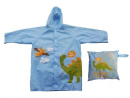 6 Wholesale Children's Vinyl Dinosaur Raincoats With/ Travel Pouch