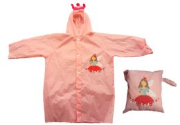 6 Wholesale Children's Vinyl Princess Raincoats With/ Travel Pouch