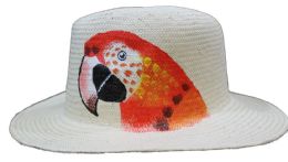 24 Pieces Classic Panama Sun Hats W/ Hand Painted Parrot - One Size Fits Most - Sun Hats