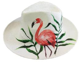 24 Wholesale Classic Panama Sun Hats With/ Hand Painted Feathers - One Size Fits Most