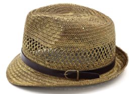 24 Wholesale Fedora Sun Hats With/ Leather Belt Accent - One Size Fits Most