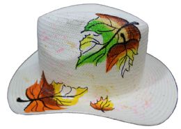 24 Wholesale Classic Panama Sun Hats With/ Hand Painted Skull & Feathers - One Size Fits Most