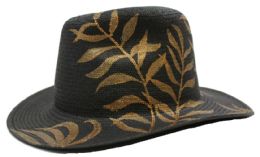 24 Wholesale Classic Panama Sun Hats With/ Hand Painted Gold Leaf - One Size Fits Most