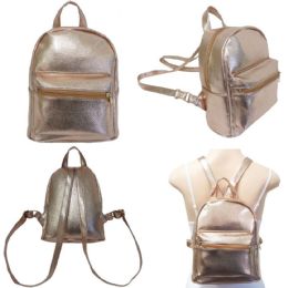 18 Wholesale 10" Faux Leather Mini Backpacks - Rose Gold