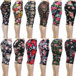 48 Wholesale Women's Capri Leggings - Floral Prints - One Size Fits Most