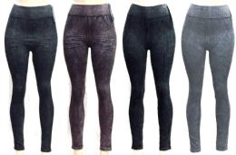 72 Wholesale Women's Washed Denim Seamless Leggings - Assorted Colors - One Size Fits Most