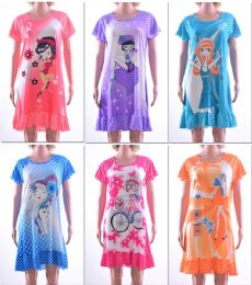 72 Wholesale Women's Nightgowns - Assorted Graphic Prints - Sizes MediuM-Xxl