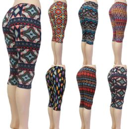 36 Wholesale Women's Capri Leggings - Aztec & Geometric Prints - One Size Fits Most