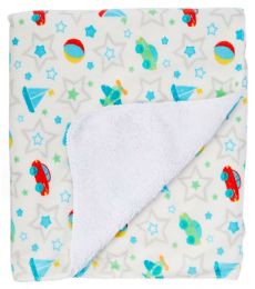 24 Wholesale Sherpa Lining Baby Blanket With Graphic Prints