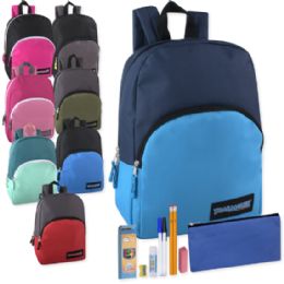 24 of Preassembled 15 Inch Backpack & 7 Piece School Supply Kit - 8 Colors
