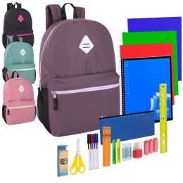 12 of Preassembled 19 Inch Backpack With Side Pocket And 30 Piece School Supply Kit - Girls Colors